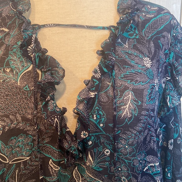 By Anthropologie Haida Blue Floral Sheer Blouse - Picture 3 of 7